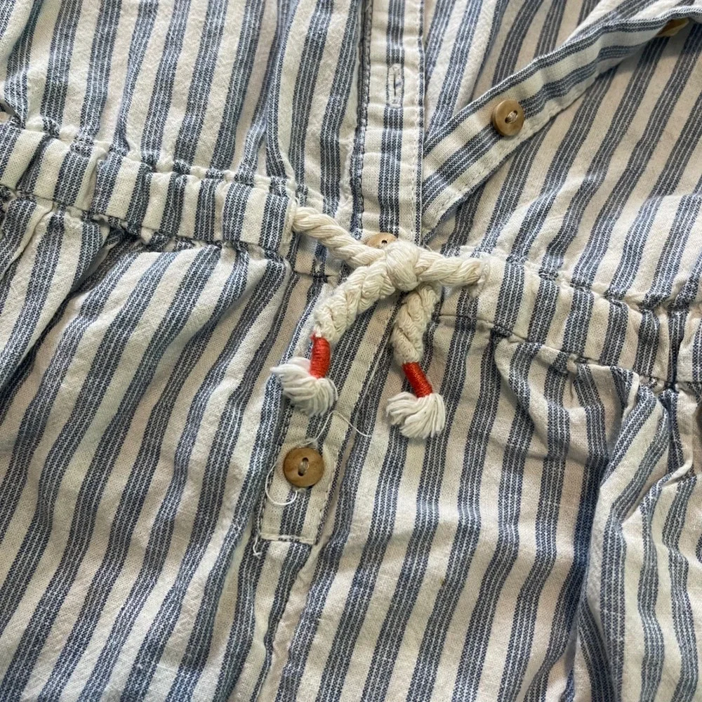 Zara Romper Toddler Girl 2/3 Blue White Nautical Coastal Striped Ruffle Button